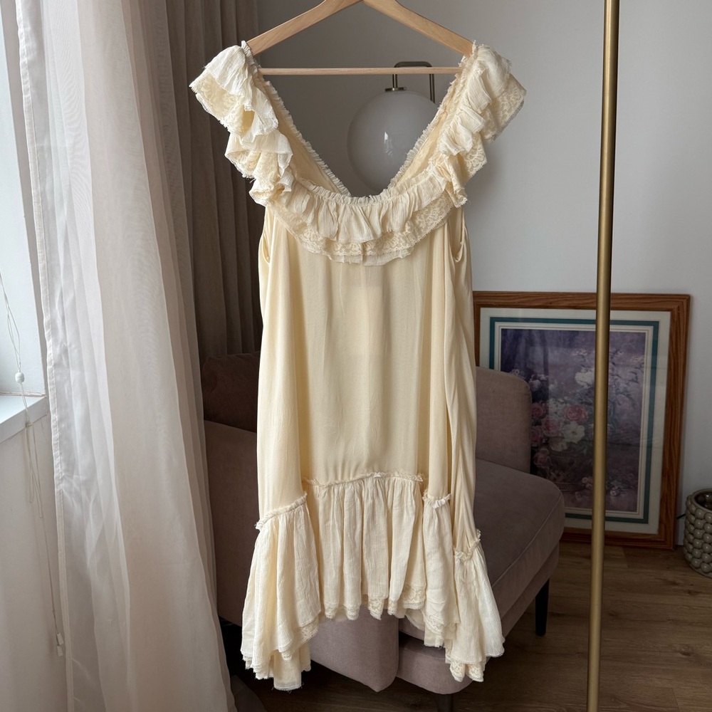 Zara Cream Ruffle V-Neck Midi Dress - Picture 10 of 13